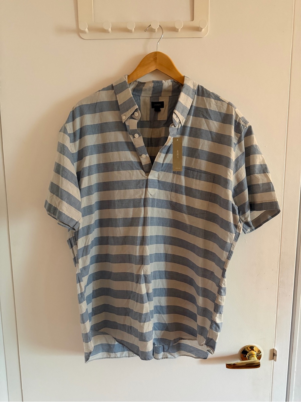 NWT J.Crew Casual Short-Sleeve Popover Stripe Shirt - Light Blue & White